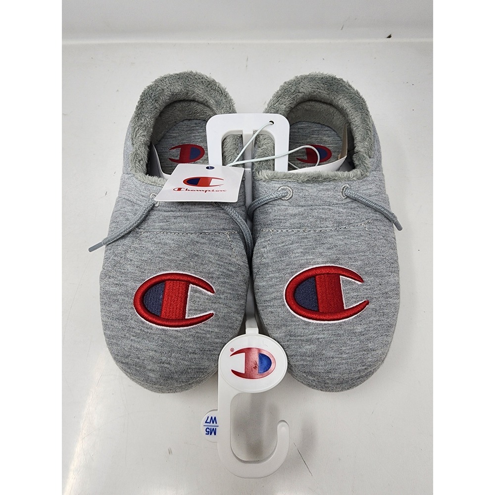 Champion University Slippers Grey Big C Logo Faux Fur Lined Men‎ 5 Women 7 NEW